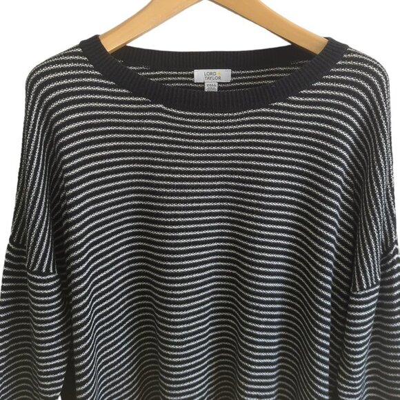 Lord & Taylor Striped Stitch Button-Slit Sweater - Picture 6 of 8